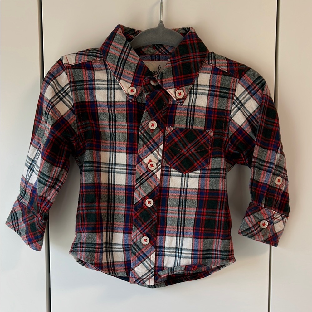 Plaid Baby Shirt (3-6months) - Red, Blue, and White